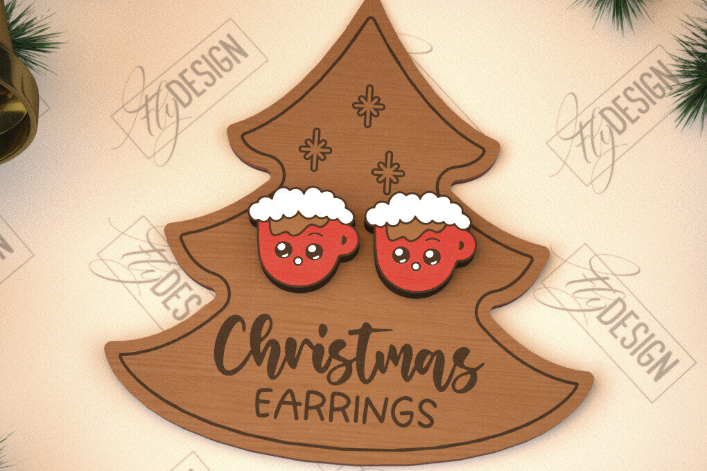 Σετ των 3 Intra απο ξύλο plywood 3mm-4mm πάχος Χριστουγεννιάτικα καρφωτά σκουλαρίκια | Σχεδιασμός κοσμημάτων Δίασταση 3x3 cm INTRAFABR-105339556