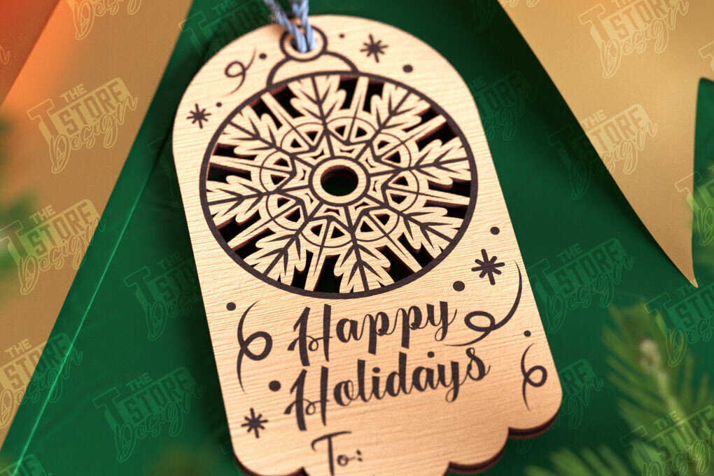 Σετ των 2 Intra απο ξύλο plywood 3mm-4mm πάχος - Χριστουγεννιάτικη ετικέτα | Ετικέτα δώρου | Διακοπές |CNC Δίασταση 15x15 cm INTRAFABR-107023835