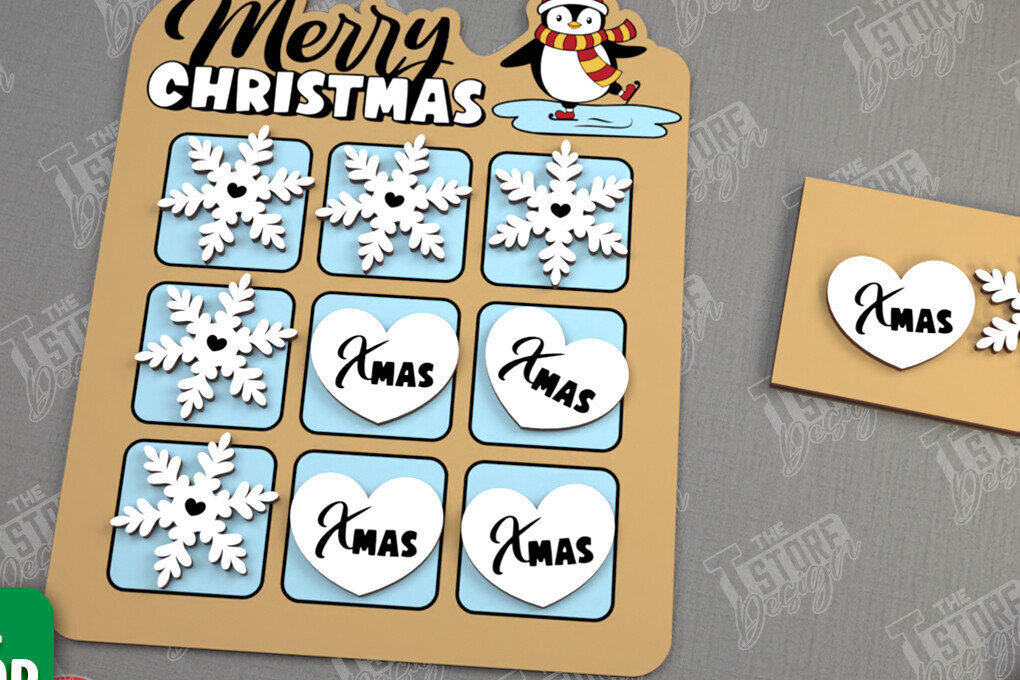 Σετ των 2 Intra απο ξύλο plywood 3mm-4mm πάχος - Χριστουγεννιάτικο Tic Tac Toe | Επιτραπέζιο παιχνίδι | CNC Δίασταση 15x15 cm INTRAFABR-107953612