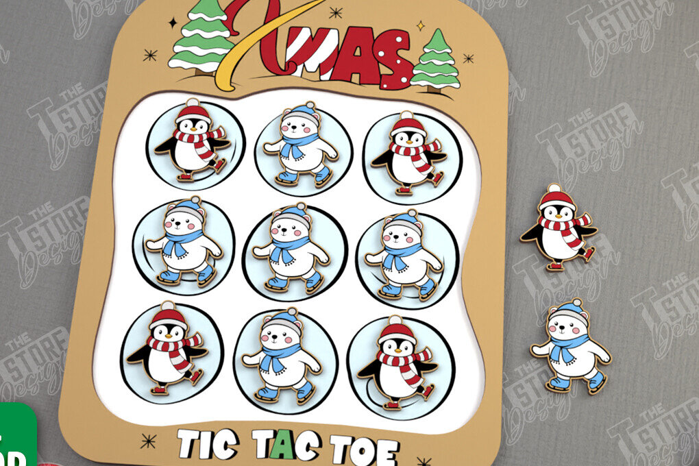 Σετ των 2 Intra απο ξύλο plywood 3mm-4mm πάχος - Χριστουγεννιάτικο Tic Tac Toe | Επιτραπέζιο παιχνίδι | CNC Δίασταση 15x15 cm INTRAFABR-107953629