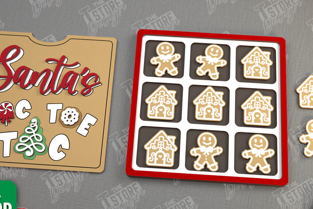 Σετ των 2 Intra απο ξύλο plywood 3mm-4mm πάχος - Χριστουγεννιάτικο Tic Tac Toe | Επιτραπέζιο παιχνίδι | CNC Δίασταση 15x15 cm INTRAFABR-107953642