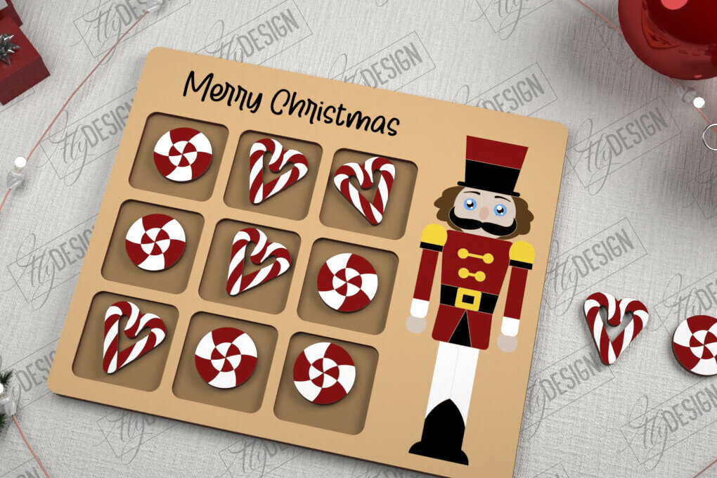 Σετ των 2 Intra απο ξύλο plywood 3mm-4mm πάχος - Χριστουγεννιάτικο Tic Tac Toe | Επιτραπέζιο παιχνίδι | CNC Δίασταση 15x15 cm INTRAFABR-107193252