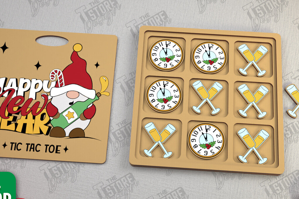 Σετ των 2 Intra απο ξύλο plywood 3mm-4mm πάχος - Χριστουγεννιάτικο Tic Tac Toe | Επιτραπέζιο παιχνίδι | CNC Δίασταση 15x15 cm INTRAFABR-107953659