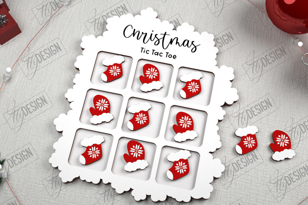 Σετ των 2 Intra απο ξύλο plywood 3mm-4mm πάχος - Χριστουγεννιάτικο Tic Tac Toe | Επιτραπέζιο παιχνίδι | CNC Δίασταση 15x15 cm INTRAFABR-107193333