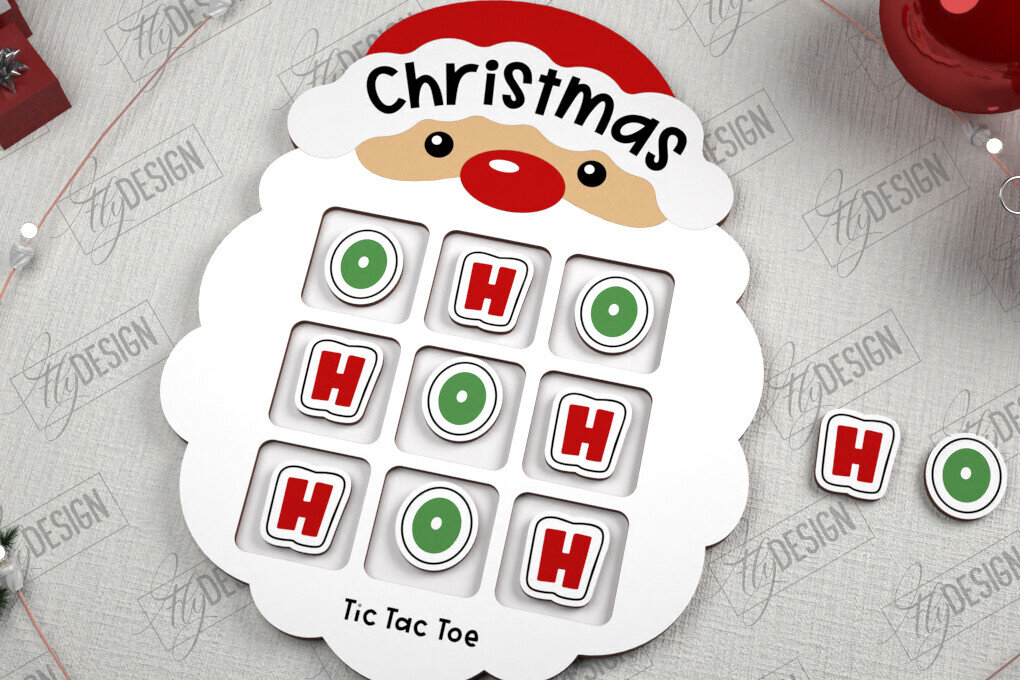 Σετ των 2 Intra απο ξύλο plywood 3mm-4mm πάχος - Χριστουγεννιάτικο Tic Tac Toe | Επιτραπέζιο παιχνίδι | CNC Δίασταση 15x15 cm INTRAFABR-107193467