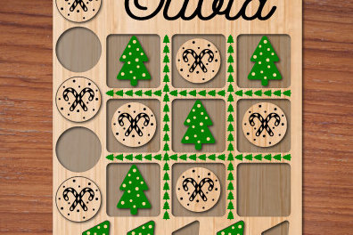 Σετ των 2 Intra απο ξύλο plywood 3mm-4mm πάχος - Χριστουγεννιάτικο παιχνίδι Tic Tac Toe Laser Cut Δίασταση 15x15 cm INTRAFABR-79781546