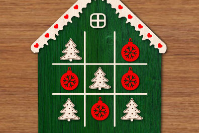 Σετ των 2 Intra απο ξύλο plywood 3mm-4mm πάχος - Χριστουγεννιάτικο παιχνίδι Tic Tac Toe Laser Cut Δίασταση 15x15 cm INTRAFABR-79781621