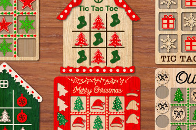 Σετ των 2 Intra απο ξύλο plywood 3mm-4mm πάχος - Χριστουγεννιάτικο παιχνίδι Tic Tac Toe Laser Cut Δίασταση 15x15 cm INTRAFABR-79781654