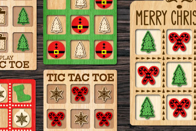 Intra απο ξύλο plywood 3mm-4mm πάχος - Χριστουγεννιάτικο παιχνίδι Tic Tac Toe Laser Cut Δίασταση 15x15 cm INTRAFABR-106894438