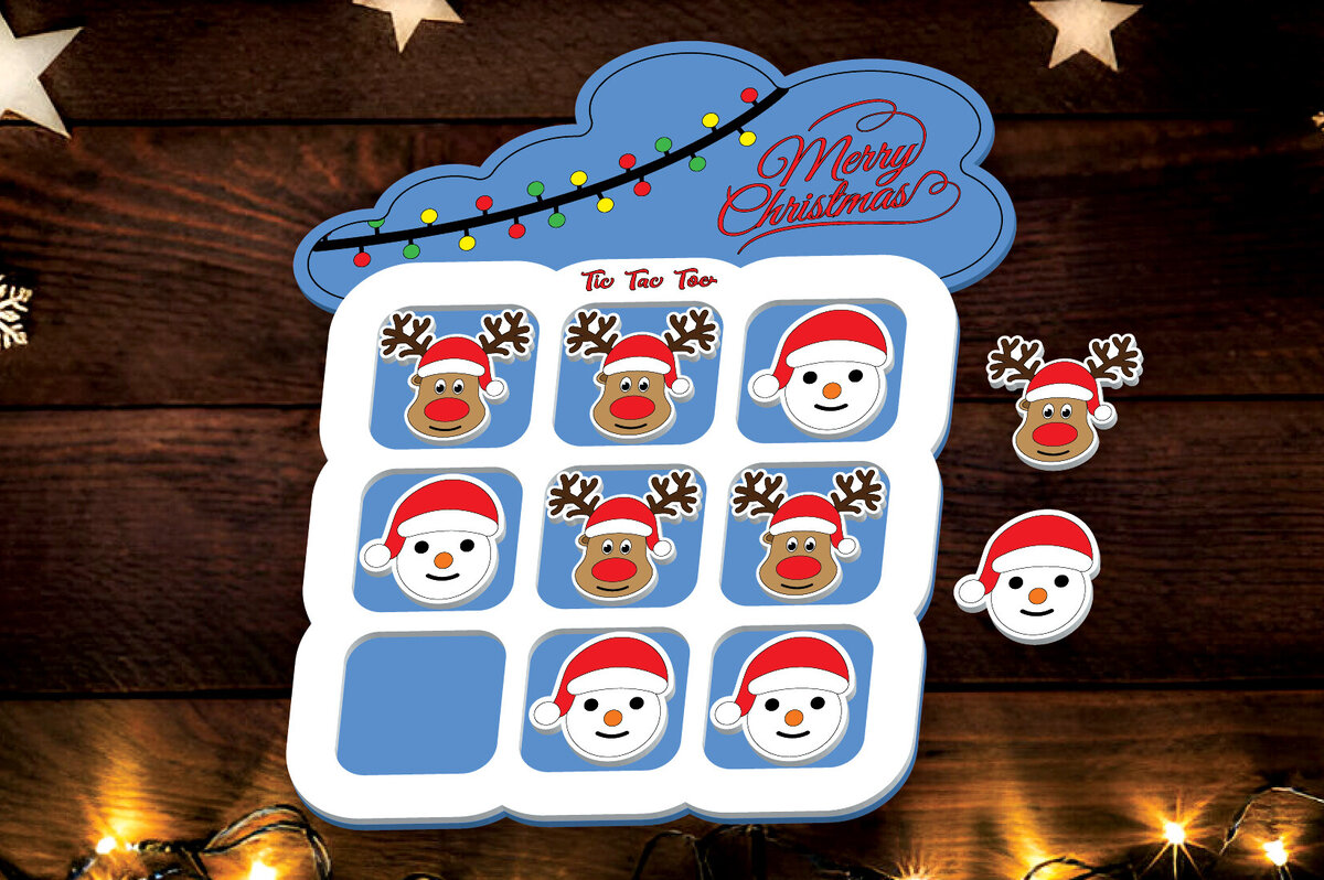 Σετ των 2 Intra απο ξύλο plywood 3mm-4mm πάχος - Χριστουγεννιάτικο παιχνίδι Tic Tac Toe Laser Cut  Δίασταση 15x15 cm INTRAFABR-107840123