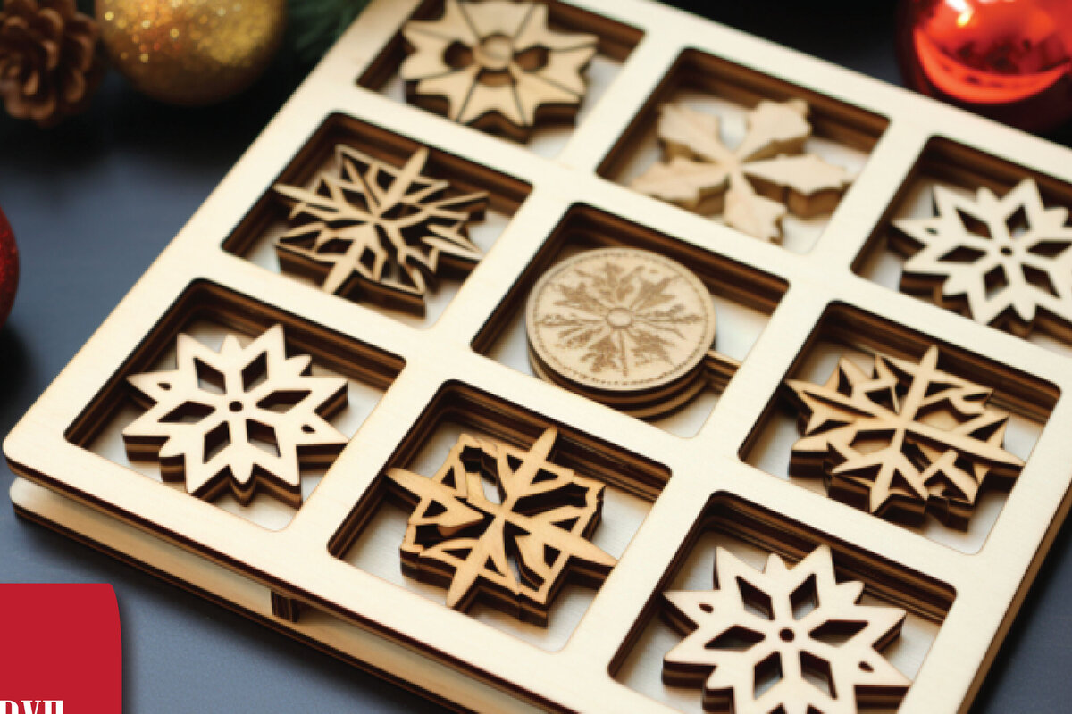 Σετ των 3 Intra απο ξύλο plywood 3mm-4mm πάχος - Χριστουγεννιάτικο παιχνίδι Tic Tac Toe Laser Cut  Δίασταση 4x4 cm INTRAFABR-82301687