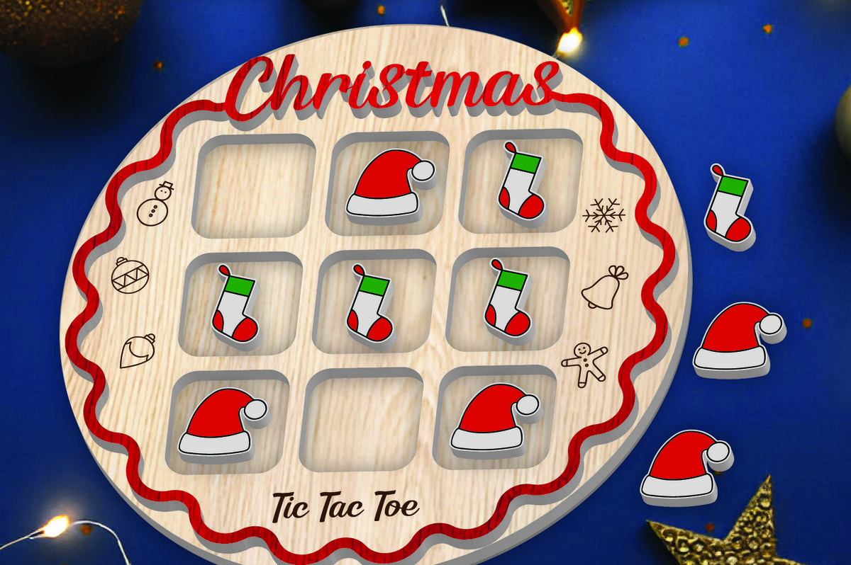 Σετ των 2 Intra απο ξύλο plywood 3mm-4mm πάχος - Χριστουγεννιάτικο παιχνίδι Tic Tac Toe Laser Cut  Δίασταση 15x15 cm INTRAFABR-107769141