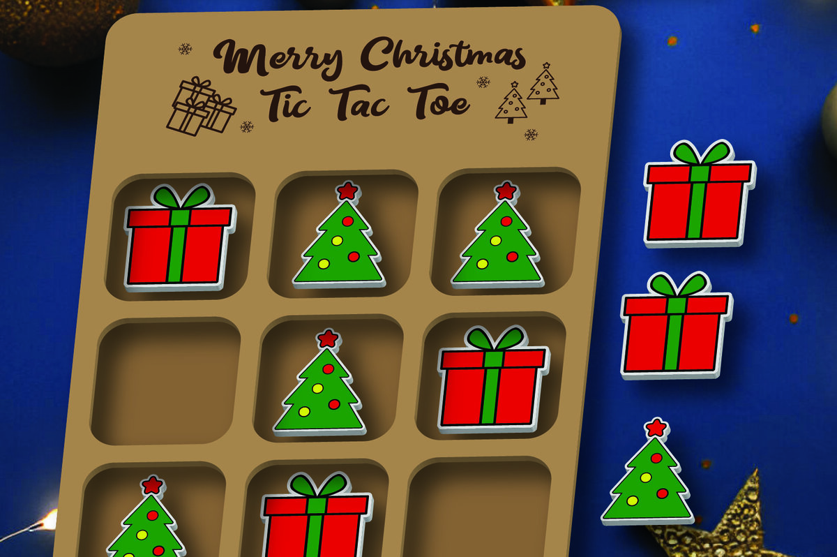 Σετ των 3 Intra απο ξύλο plywood 3mm-4mm πάχος - Χριστουγεννιάτικο παιχνίδι Tic Tac Toe Laser Cut  Δίασταση 15x15 cm INTRAFABR-107769248