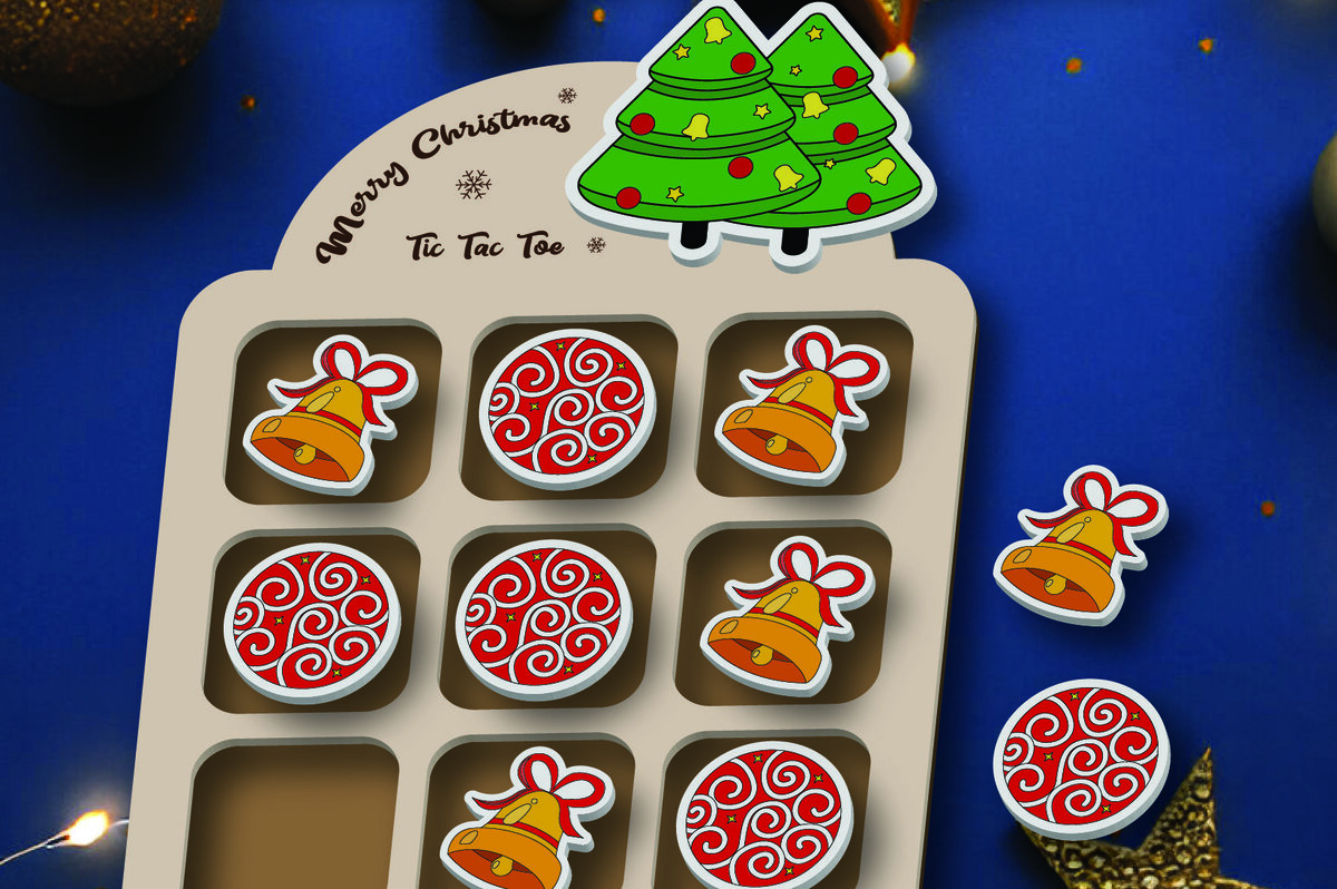 Σετ των 3 Intra απο ξύλο plywood 3mm-4mm πάχος - Χριστουγεννιάτικο παιχνίδι Tic Tac Toe Laser Cut  Δίασταση 15x15 cm INTRAFABR-107769362