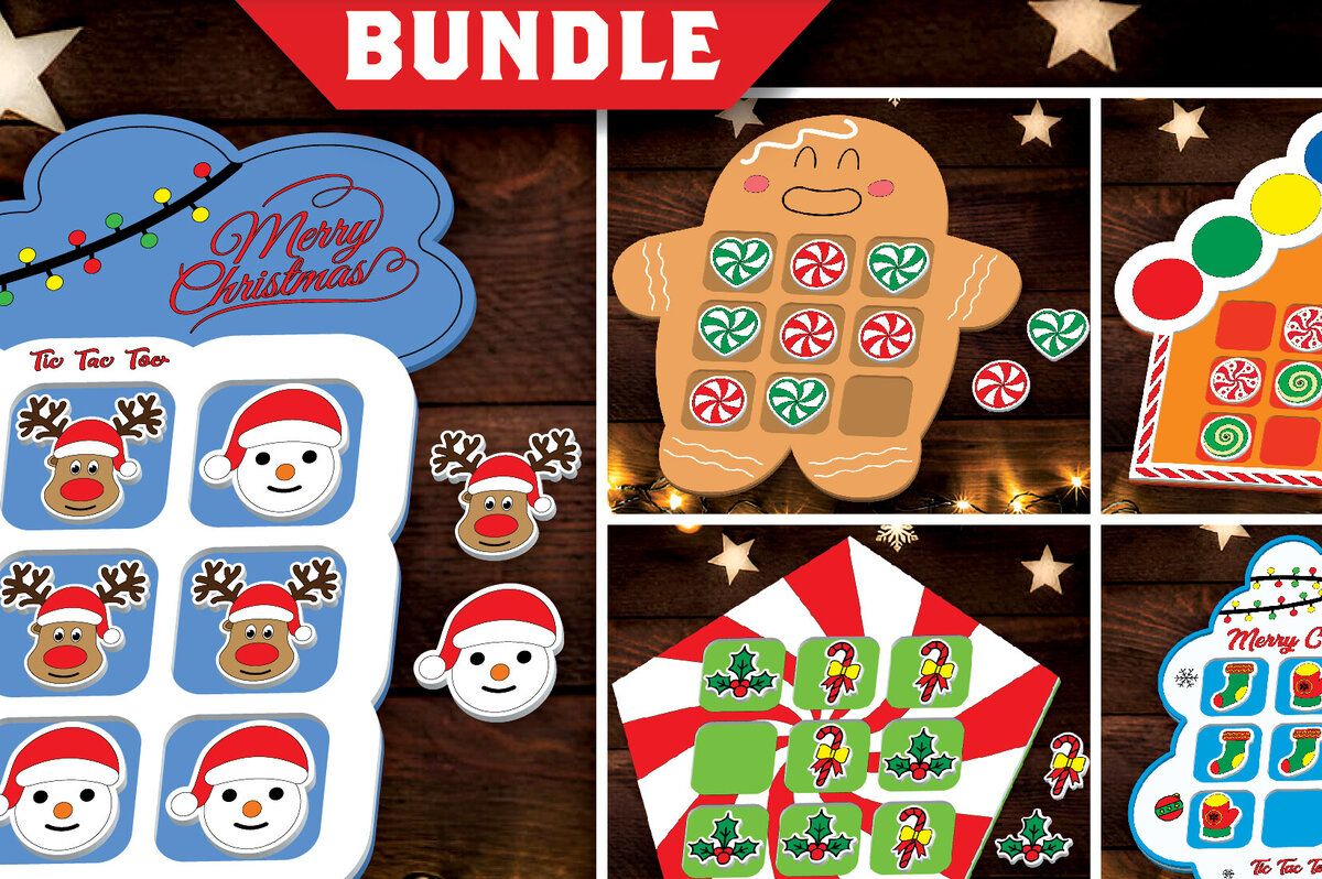 Σετ των 2 Intra απο ξύλο plywood 3mm-4mm πάχος - Πακέτο  Παιχνιδιού Tic Tac Toe Χριστουγέννων Δίασταση 15x15 cm INTRAFABR-107840336