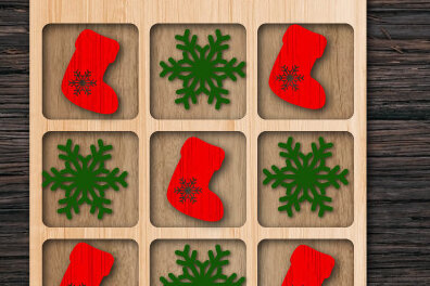 Σετ των 2 Intra απο ξύλο plywood 3mm-4mm πάχος - Χριστουγεννιάτικο παιχνίδι Tic Tac Toe Δίασταση 15x15 cm INTRAFABR-74878966