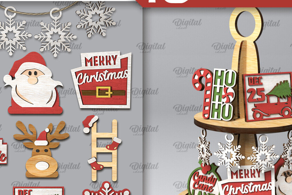 Σετ των 2 Intra απο ξύλο plywood 3mm-4mm πάχος - Πακέτο κοπής με λέιζερ Χριστουγεννιάτικο Δίσκο Δίασταση 15x15 cm INTRAFABR-107560198