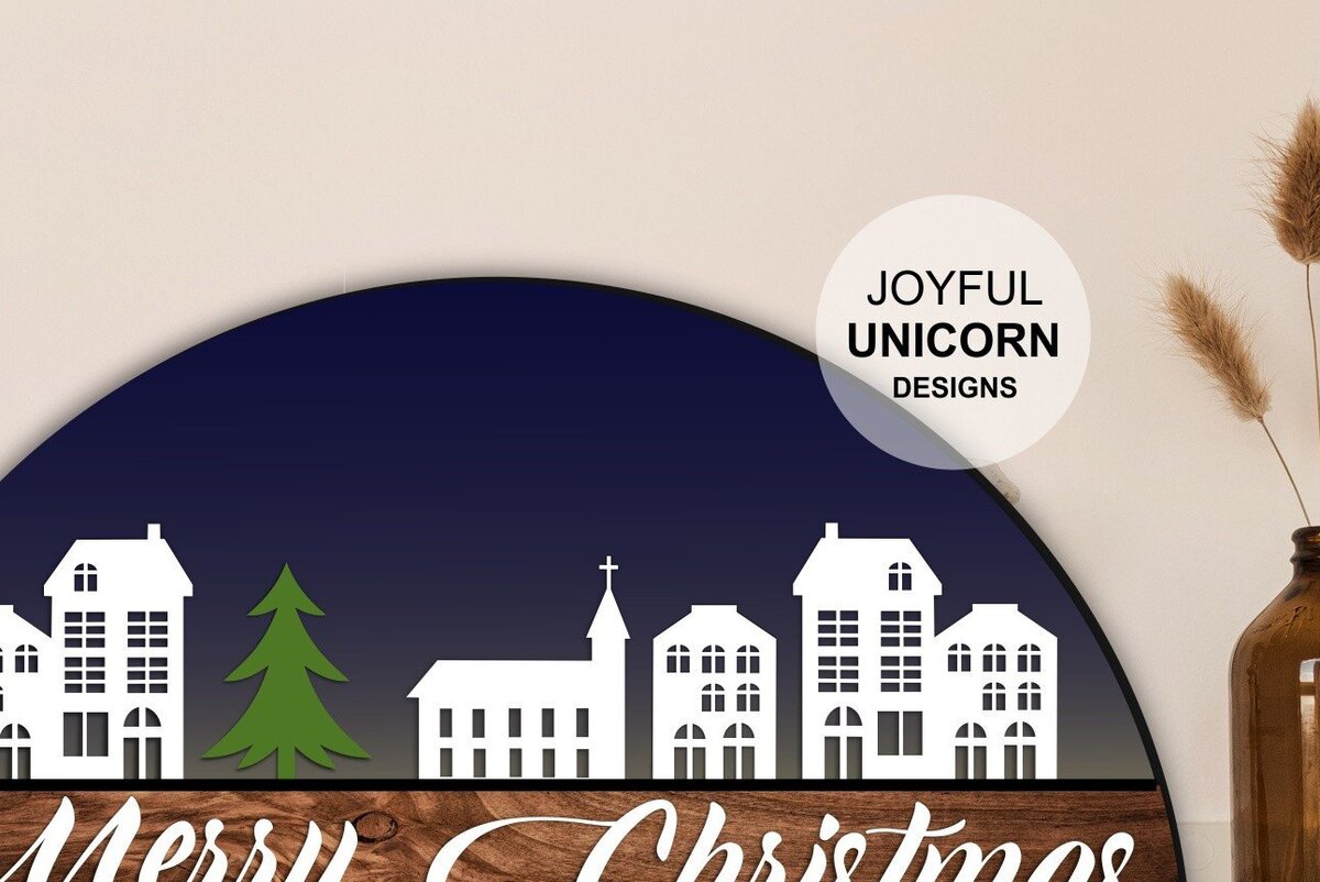 Intra απο ξύλο plywood 3mm-4mm πάχος -  κοπής με λέιζερ  Χριστουγεννιάτικη πινακίδα πόλης Δίασταση 30x17 cm INTRAFABR-36559846