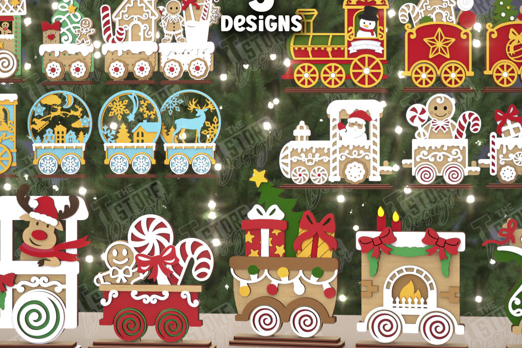 Σετ των 2 Intra απο ξύλο plywood 3mm-4mm πάχος - Πακέτο χριστουγεννιάτικου τρένου | Ιδέα δώρου | CNC Δίασταση 15x15 cm INTRAFABR-108851729