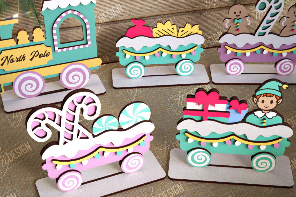 Intra απο ξύλο plywood 3mm-4mm πάχος - Χριστουγεννιάτικο Τρένο | Διακοπές | Το τρένο του Άη Βασίλη Δίασταση 15x15 cm INTRAFABR-108901855