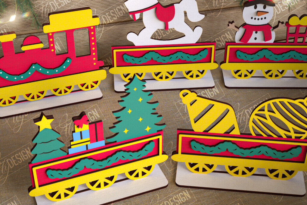 Σετ των 2 Intra απο ξύλο plywood 3mm-4mm πάχος - Χριστουγεννιάτικο Τρένο | Διακοπές | Το τρένο του Άη Βασίλη Δίασταση 15x15 cm INTRAFABR-108901858