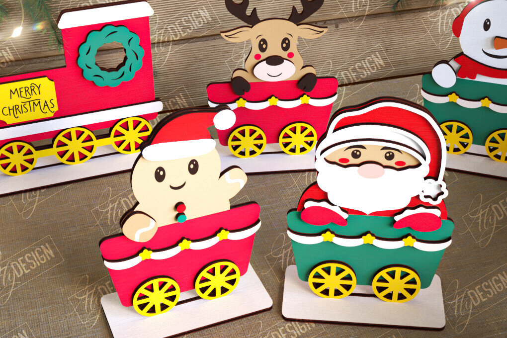 Σετ των 2 Intra απο ξύλο plywood 3mm-4mm πάχος - Χριστουγεννιάτικο Τρένο | Διακοπές | Το τρένο του Άη Βασίλη Δίασταση 15x15 cm INTRAFABR-108901860