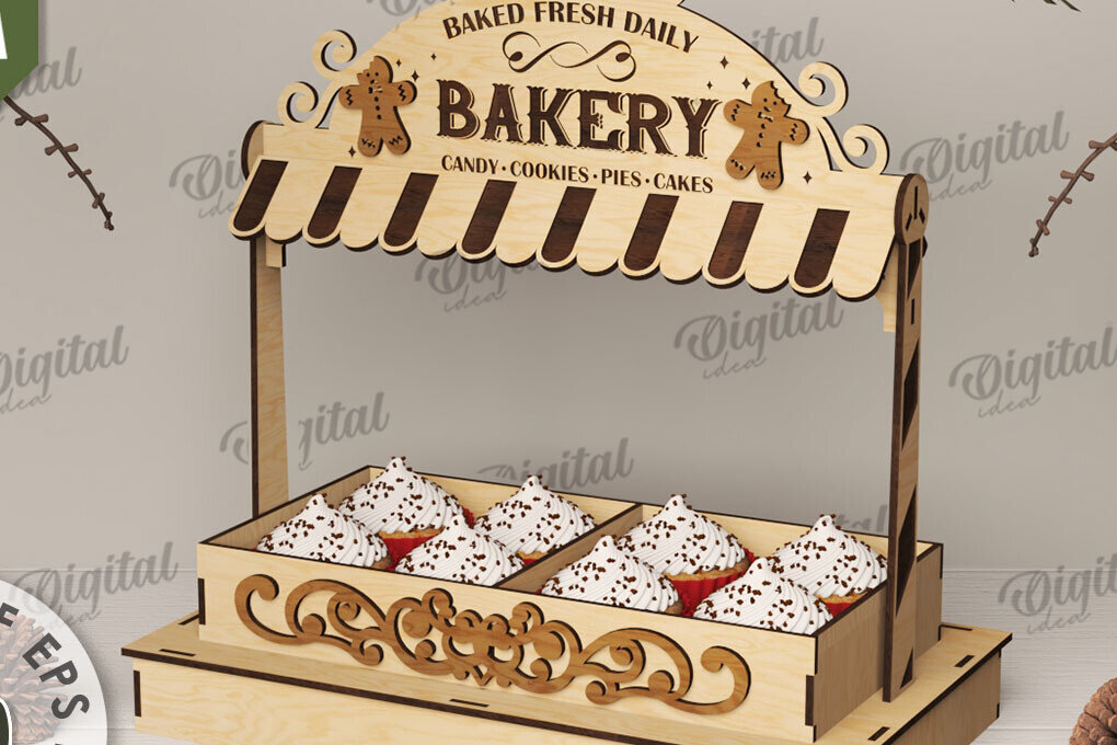 Σετ των 2 Intra απο ξύλο plywood 3mm-4mm πάχος - Χριστουγεννιάτικες λιχουδιές Shop Stand Laser cut Δίασταση 15x15 cm INTRAFABR-110111971