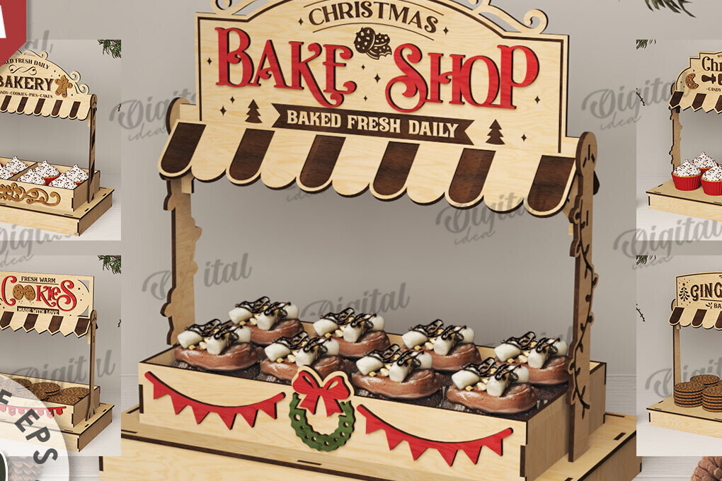 Σετ των 2 Intra απο ξύλο plywood 3mm-4mm πάχος - Χριστουγεννιάτικα κεράσματα Shop Stand  Πακέτο Δίασταση 15x15 cm INTRAFABR-110114017