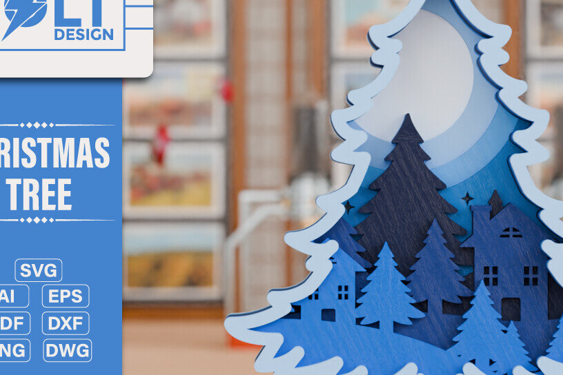 Σετ των 2 Intra απο ξύλο plywood 3mm-4mm πάχος - Χριστουγεννιάτικο Δέντρο 3D  Multilayer BNDLE Δίασταση 20x25 cm INTRAFABR-108981278