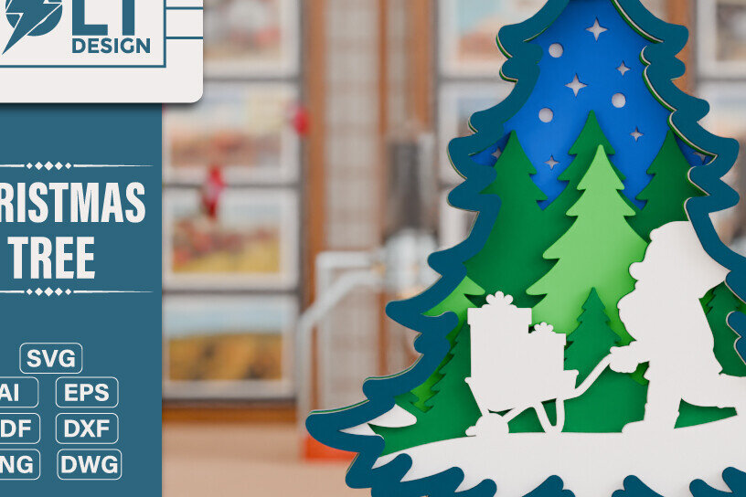 Σετ των 2 Intra απο ξύλο plywood 3mm-4mm πάχος - Χριστουγεννιάτικο Δέντρο 3D  Multilayer BNDLE Δίασταση 20x25 cm INTRAFABR-108981411