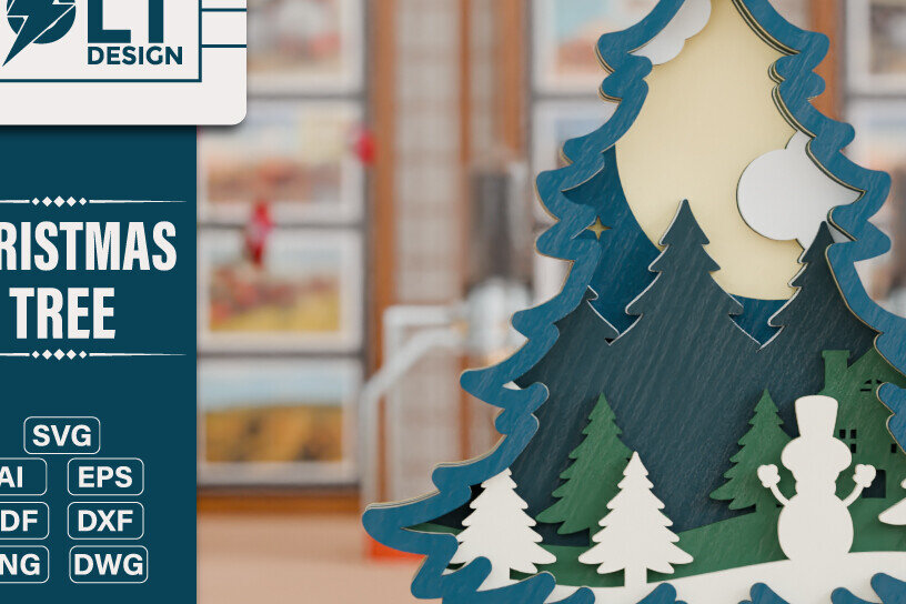 Σετ των 2 Intra απο ξύλο plywood 3mm-4mm πάχος - Χριστουγεννιάτικο δέντρο 3D  Πολυστρωματική κοπή Δίασταση 20x25 cm INTRAFABR-108270965