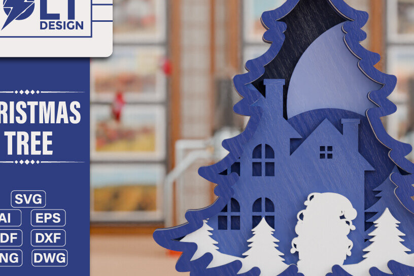 Σετ των 2 Intra απο ξύλο plywood 3mm-4mm πάχος - Χριστουγεννιάτικο δέντρο 3D  Πολυστρωματική κοπή Δίασταση 20x25 cm INTRAFABR-108792192