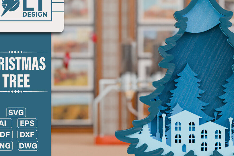 Σετ των 2 Intra απο ξύλο plywood 3mm-4mm πάχος - Χριστουγεννιάτικο δέντρο 3D  Πολυστρωματική κοπή Δίασταση 20x25 cm INTRAFABR-108799101