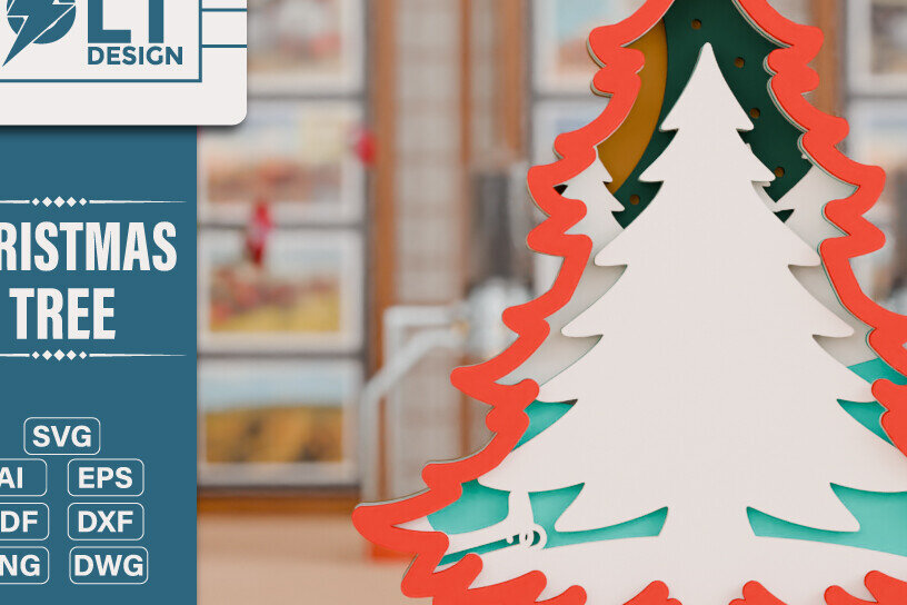 Σετ των 2 Intra απο ξύλο plywood 3mm-4mm πάχος - Χριστουγεννιάτικο δέντρο 3D  Πολυστρωματική κοπή Δίασταση 20x25 cm INTRAFABR-108799405