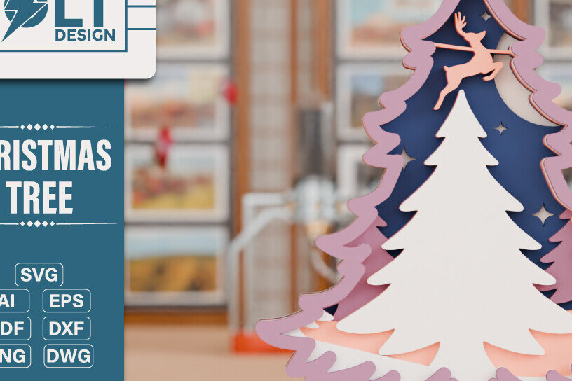 Σετ των 2 Intra απο ξύλο plywood 3mm-4mm πάχος - Χριστουγεννιάτικο δέντρο 3D  Πολυστρωματική κοπή Δίασταση 20x25 cm INTRAFABR-108799492