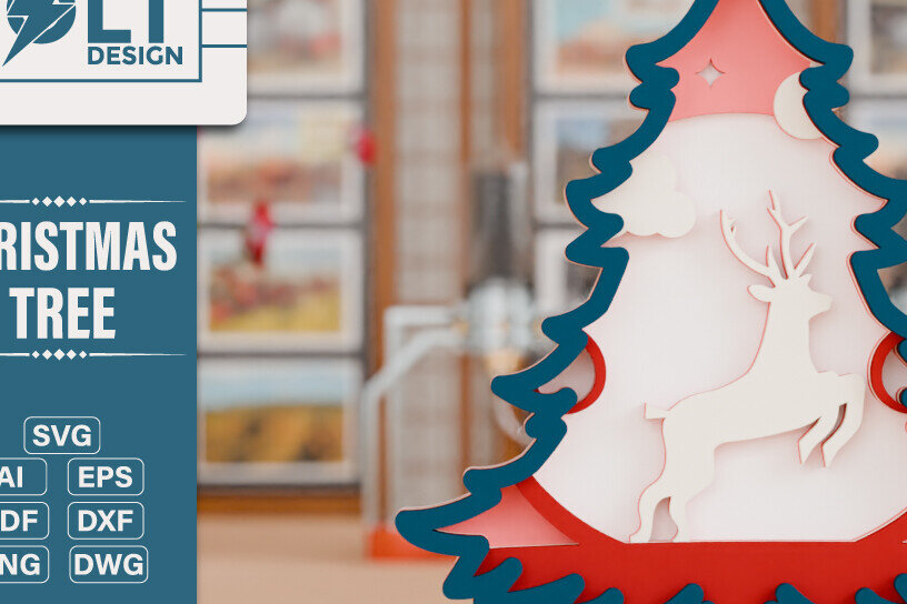 Σετ των 2 Intra απο ξύλο plywood 3mm-4mm πάχος - Χριστουγεννιάτικο δέντρο 3D  Πολυστρωματική κοπή Δίασταση 20x25 cm INTRAFABR-108799626