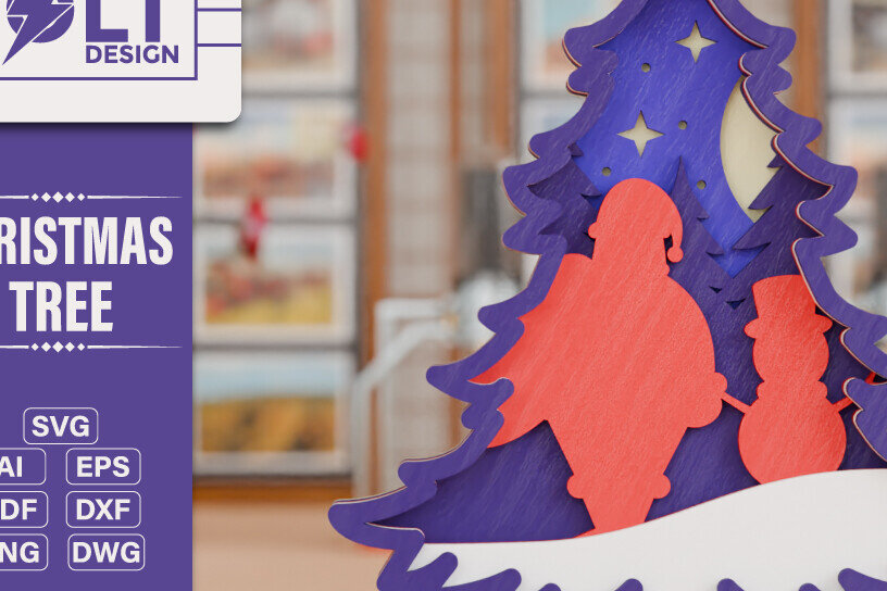 Σετ των 2 Intra απο ξύλο plywood 3mm-4mm πάχος - Χριστουγεννιάτικο δέντρο 3D  Πολυστρωματική κοπή Δίασταση 20x25 cm INTRAFABR-108138259