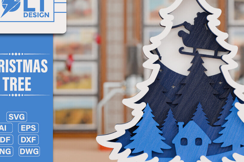 Σετ των 2 Intra απο ξύλο plywood 3mm-4mm πάχος - Χριστουγεννιάτικο δέντρο 3D  Πολυστρωματική κοπή Δίασταση 20x25 cm INTRAFABR-108270821