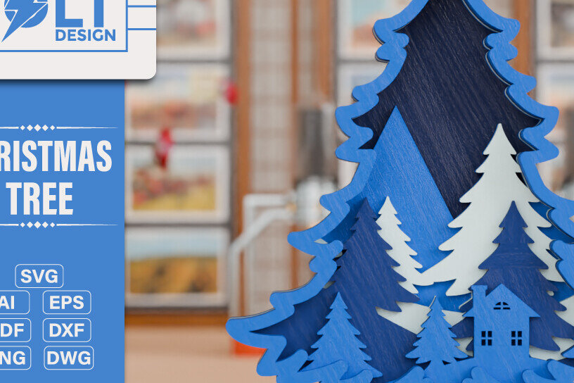 Σετ των 2 Intra απο ξύλο plywood 3mm-4mm πάχος - Χριστουγεννιάτικο δέντρο 3D  Πολυστρωματική κοπή Δίασταση 20x25 cm INTRAFABR-108270878