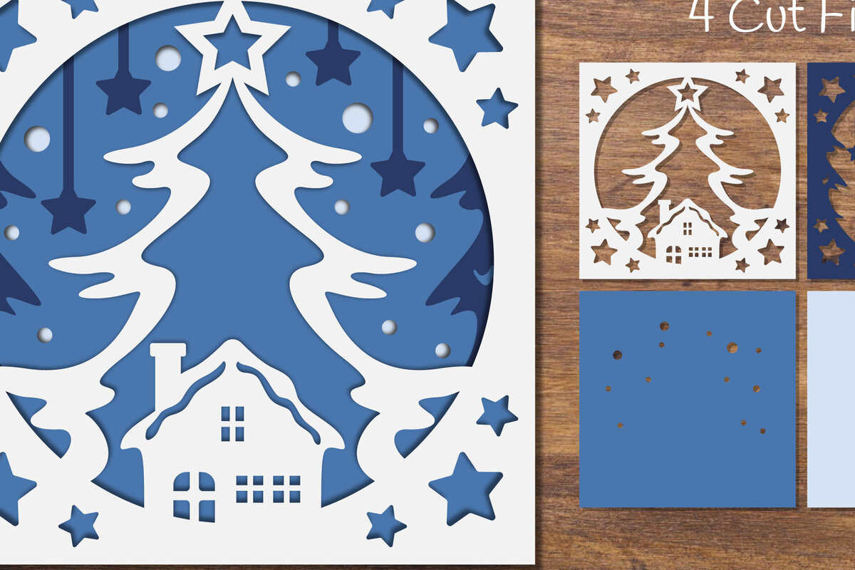 Σετ των 2 Intra απο ξύλο plywood 3mm-4mm πάχος - Χριστουγεννιάτικο δέντρο και εγχώριο χαρτί με στρώσεις Δίασταση 20x20 cm INTRAFABR-85008024