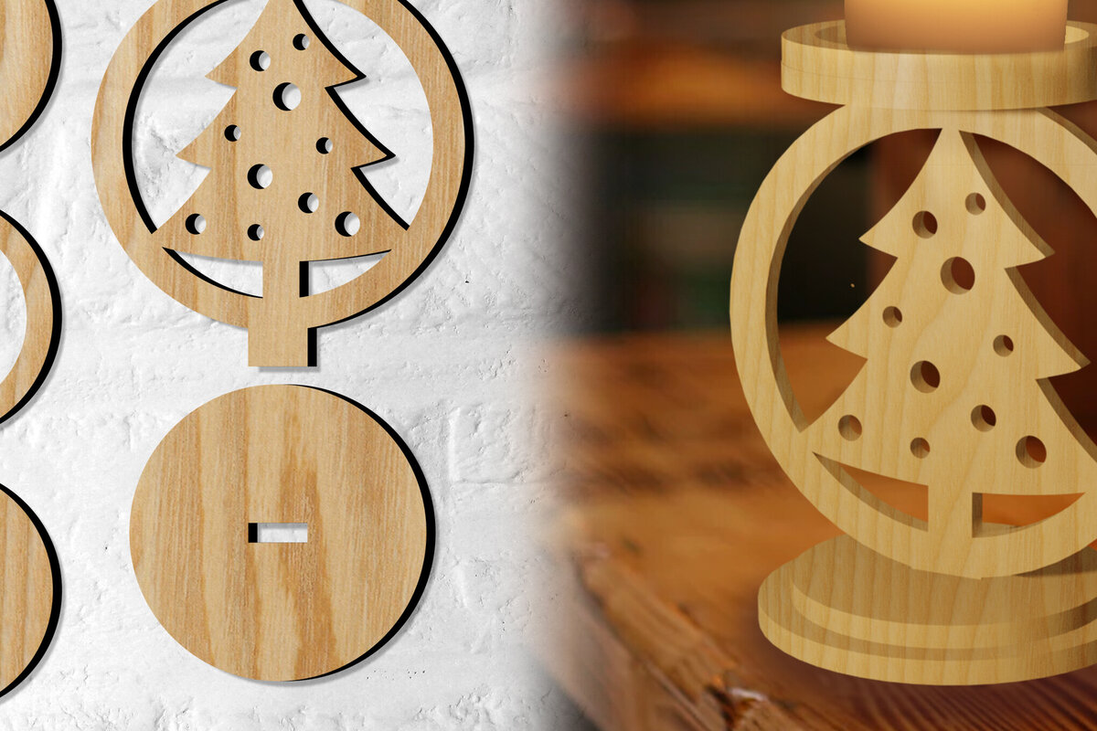 Σετ των 2 Intra απο ξύλο plywood 3mm-4mm πάχος - Κηροπήγιο Χριστουγεννιάτικου Δέντρου Δίασταση 15x15 cm INTRAFABR-76986721