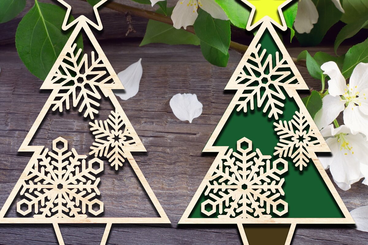 Σετ των 3 Intra απο ξύλο plywood 3mm-4mm πάχος - Στολίδι αποκοπής χριστουγεννιάτικου δέντρου Δίασταση 6x6 cm INTRAFABR-32983000
