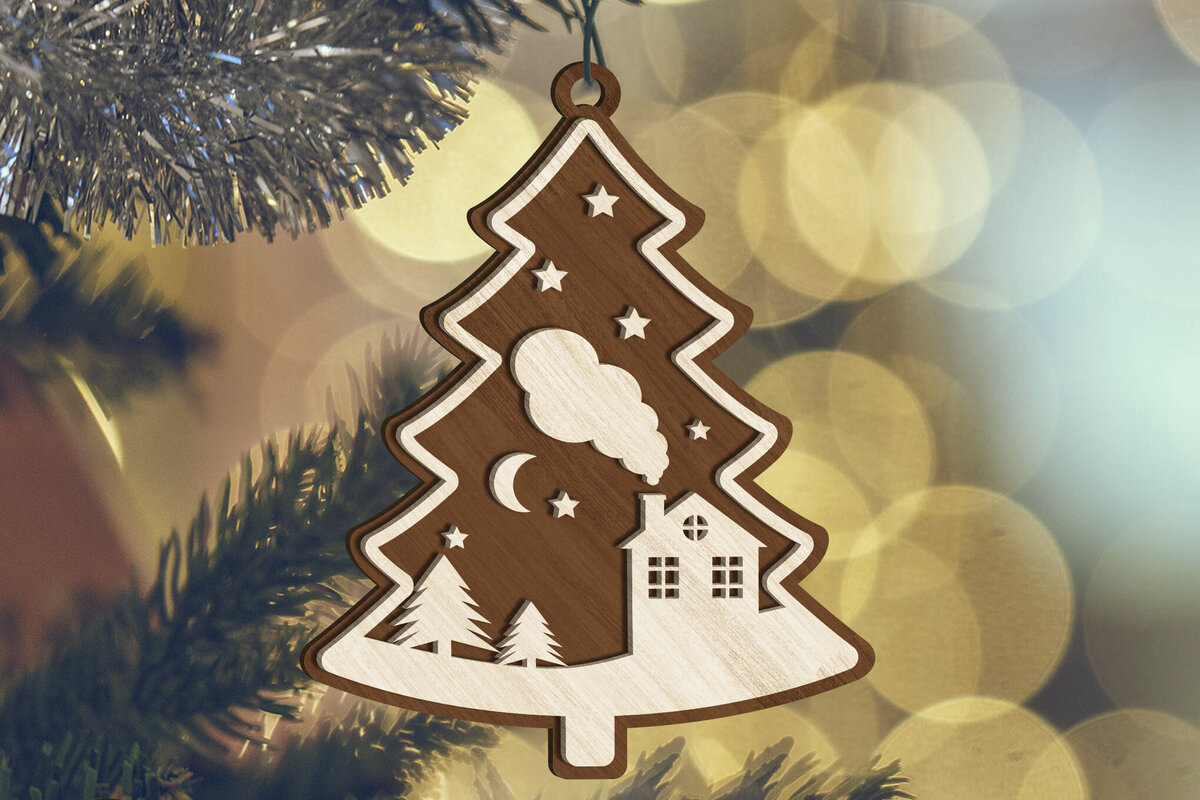 Σετ των 3 Intra απο ξύλο plywood 3mm-4mm πάχος - Διακόσμηση Χριστουγεννιάτικου Δέντρου,  πολλαπλών στρώσεων Δίασταση 4x4 cm INTRAFABR-84374252