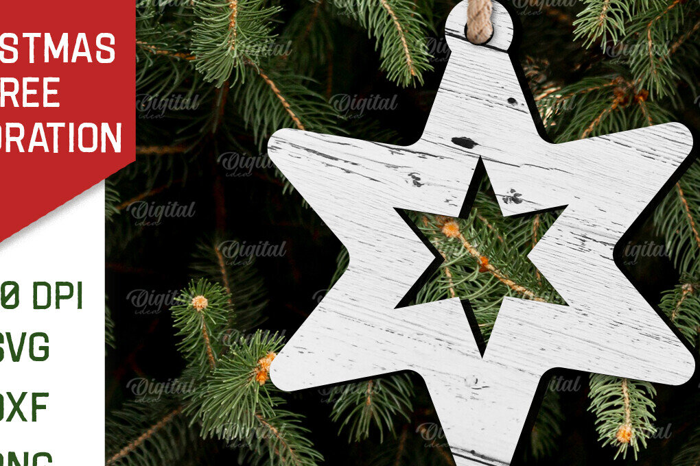 Σετ των 2 Intra απο ξύλο plywood 3mm-4mm πάχος - Διακόσμηση Χριστουγεννιάτικου Δέντρου  Δίασταση 15x15 cm INTRAFABR-106864569