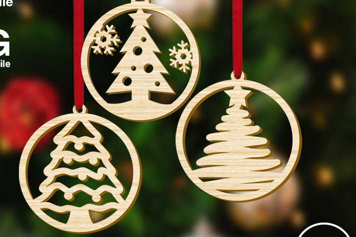 Σετ των 3 Intra απο ξύλο plywood 3mm-4mm πάχος - Στολίδι Χριστουγεννιάτικου Δέντρου 3 σε 1 Δίασταση 6x6 cm INTRAFABR-54218978