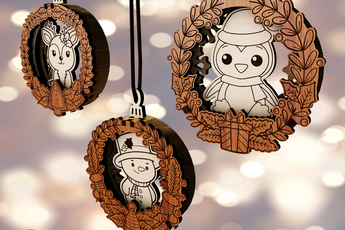 Σετ των 3 Intra απο ξύλο plywood 3mm-4mm πάχος -  διακοσμητικών χριστουγεννιάτικων δέντρων Δίασταση 3x2 cm INTRAFABR-109182965