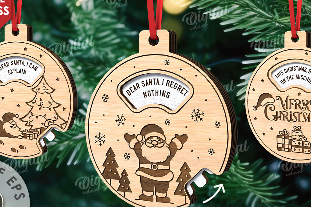 Σετ των 2 Intra απο ξύλο plywood 3mm-4mm πάχος - Πακέτο κομμένο με λέιζερ διακοσμητικά χριστουγεννιάτικου δέντρου Δίασταση 15x15 cm INTRAFABR-110666241