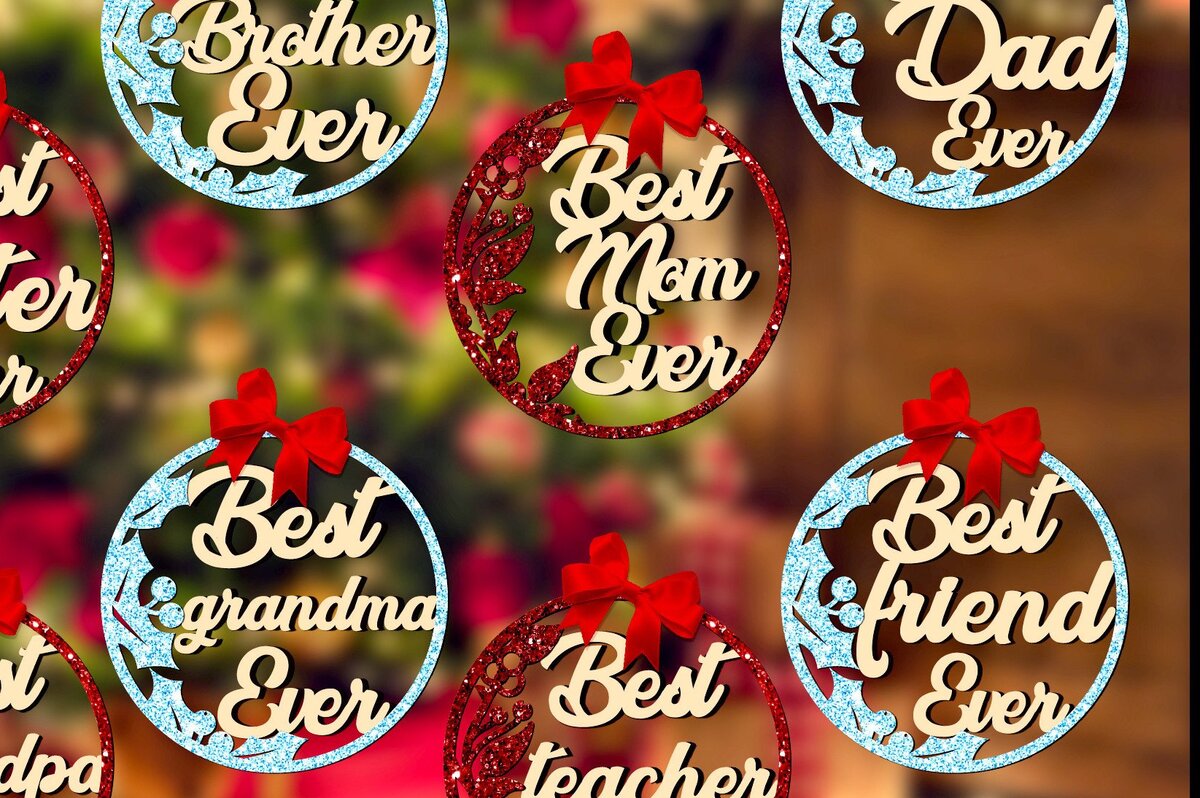 Σετ των 3 Intra απο ξύλο plywood 3mm-4mm πάχος - Πακέτο οικογενειακών στολιδιών χριστουγεννιάτικου δέντρου Δίασταση 6x6 cm INTRAFABR-42958779