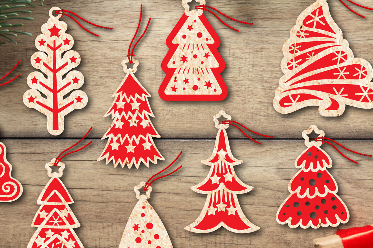 Σετ των 3 Intra απο ξύλο plywood 3mm-4mm πάχος - Πακέτο ετικετών χριστουγεννιάτικου δέντρου  Δίασταση 6x6 cm INTRAFABR-76176104