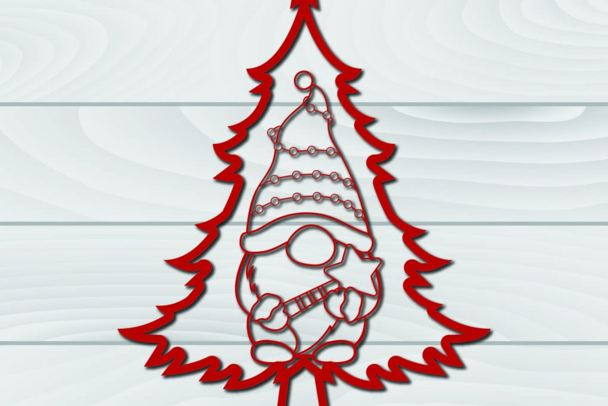 Σετ των 2 Intra απο ξύλο plywood 3mm-4mm πάχος - Χριστουγεννιάτικο δέντρο Gnome Paper Cut 3d  Δίασταση 1200x1200 cm INTRAFABR-79955100